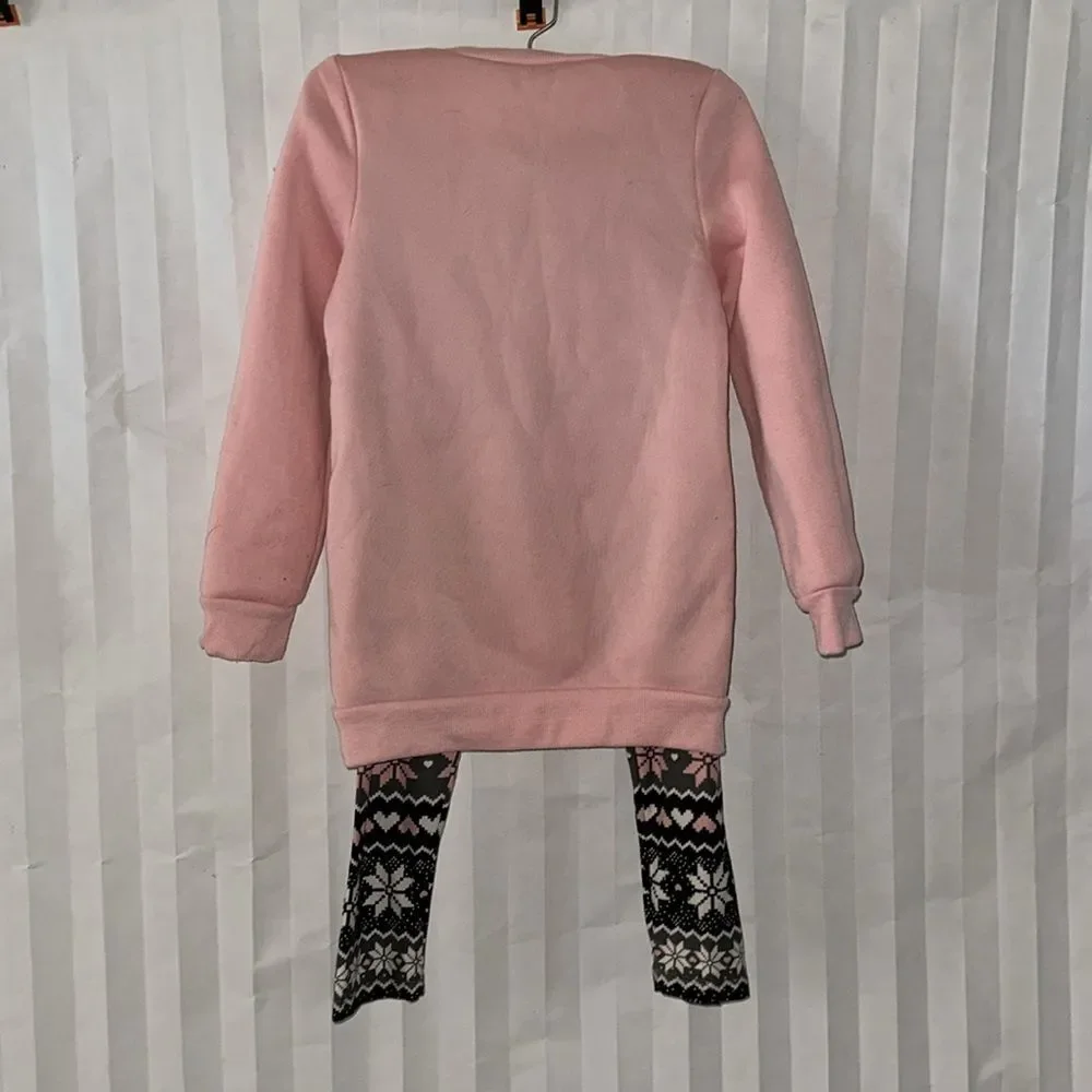 Girls Pink Panda Sweatshirt & Alpine Pattern Leggings Set Size 8 Cute Cozy